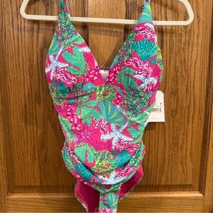 Stella Parker Tropical Reef One-Piece Swimsuit Fuchsia Starfish S NWT